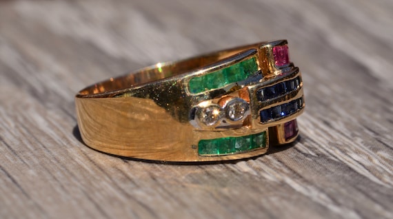 Signed Sapphire, Ruby, Emerald & Diamond Cocktail… - image 2