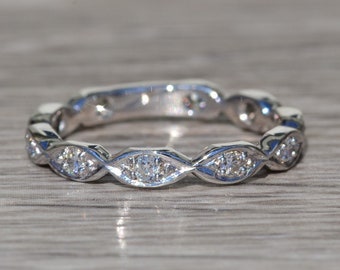 Ladies Antique Partway Scalloped Diamond Eternity Band in 14K