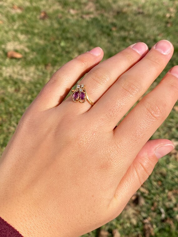 Ruby and Natural Diamond Flare Ring in Yellow Gold - image 8