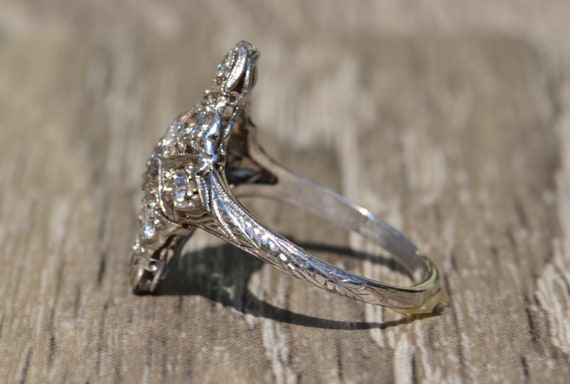 Antique Filigree Ring with Old Mine Cut Diamonds - image 4