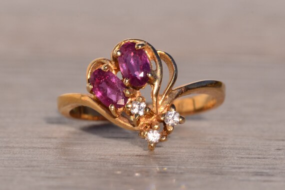 Ruby and Natural Diamond Flare Ring in Yellow Gold - image 1