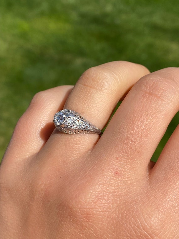 Antique Ladies Platinum Engagement Ring set with … - image 8