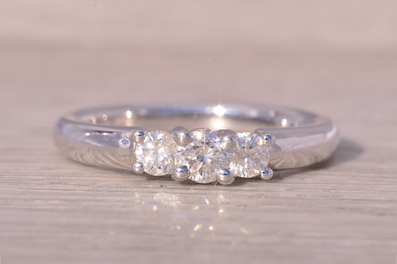 Three Stone Natural Diamond Ring in White Gold - image 1