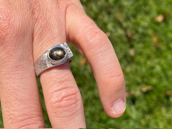 Men s 14 K White Gold Black Star Sapphire Ring Etsy Norway