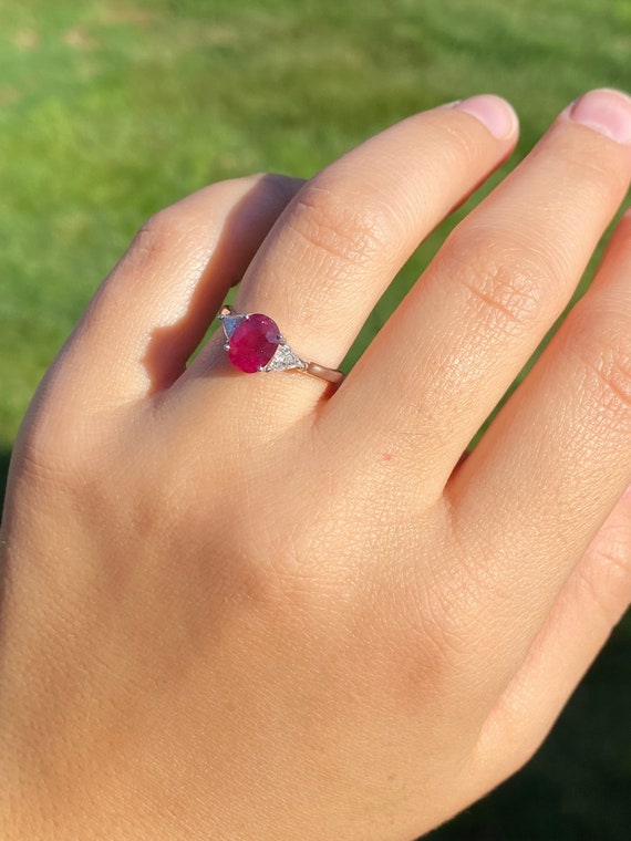 Oval Ruby Engagement Ring Set with Trilliant Cut … - image 7