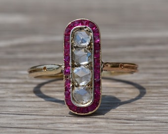 Ladies Antique Ruby and Rose Cut Diamond Cocktail Ring in 14K Gold