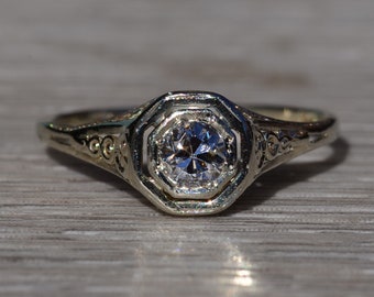 Damen Antike 18K Weißgold Filigrane Verlobungsring
