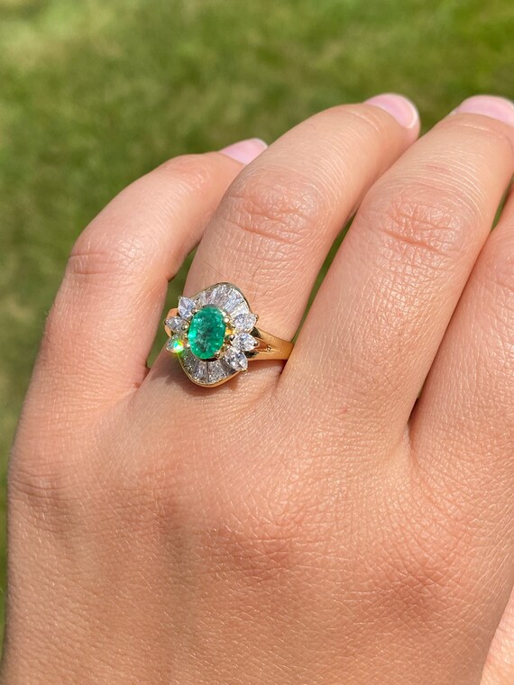 Natural Emerald and Diamond Cocktail Ring - image 8