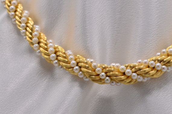 Classic Pearl and Rope Chain Woven Necklace in Ye… - image 3