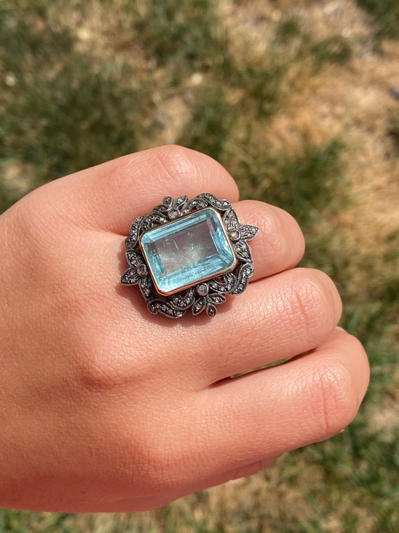 Georgian Ring Set with 15.50 Carat Aquamarine and… - image 8