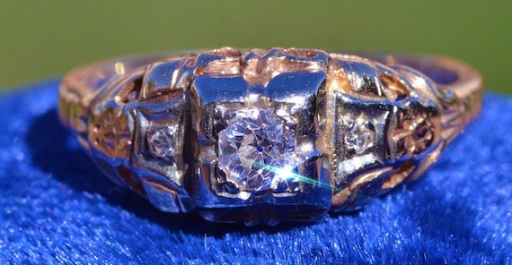 Antique Two Tone Engagement Ring - image 1