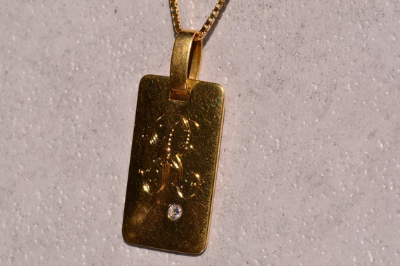 Antique Signed and Hand Engrave R Pendant with Di… - image 3