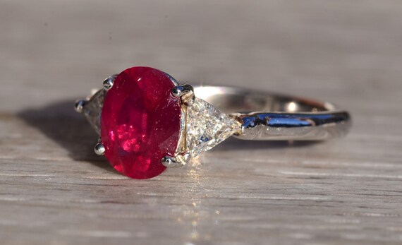 Oval Ruby Engagement Ring Set with Trilliant Cut … - image 2