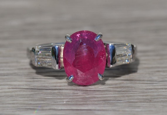 Ladies Vintage 14K Oval Ruby and Diamond Engageme… - image 1