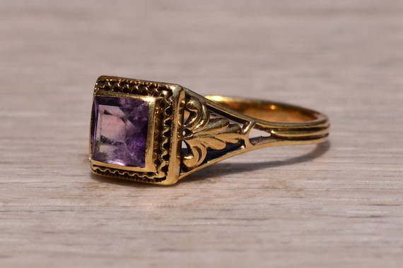 Antique Filigree Ring set with Carre Cut Amethyst - image 2