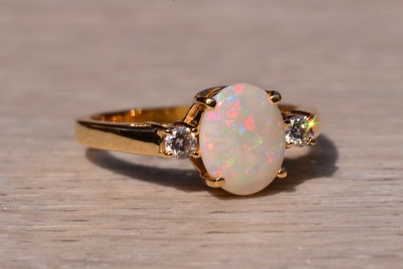 Australian Opal Ring with Natural Diamonds in Yel… - image 5