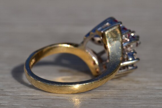 Ladies 14K Two Tone Ruby and Diamond Cluster Bypa… - image 5