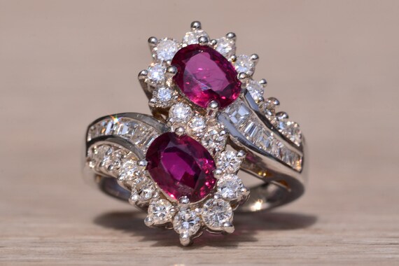 Natural Double Ruby Bypass Ring with Diamonds - image 6
