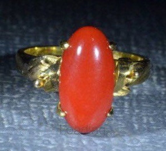 Vivid Coral Ring in Yellow Gold - image 1