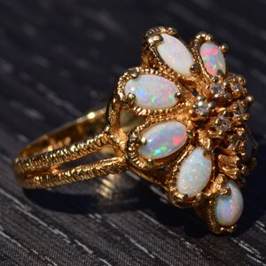 Signed Brutalist Opal and Diamond Cocktail Ring - Etsy