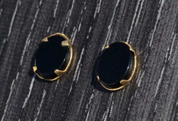 Ladies 14K Oval Onyx Stud Earrings - image 2
