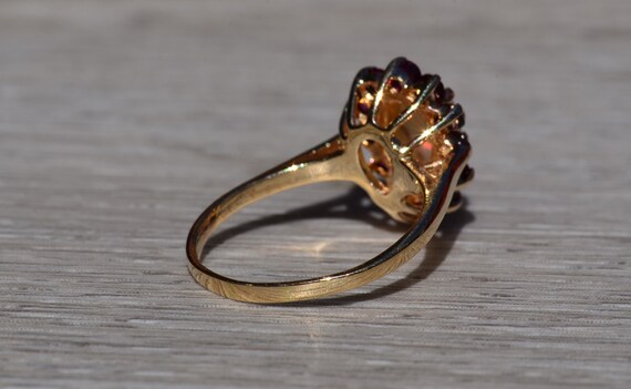 Ladies 14K Yellow Gold Opal and Garnet Halo Ring - image 4