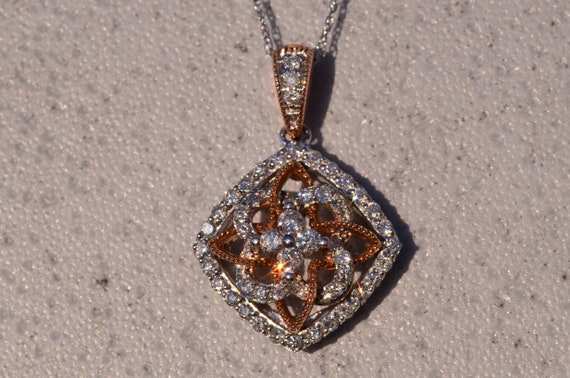 White Gold and Rose Gold Diamond Necklace with Mi… - image 1