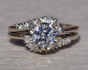 Ladies Signed Ring Craft 14K White Gold Engagement Ring with 0.81 CT Center Diamond