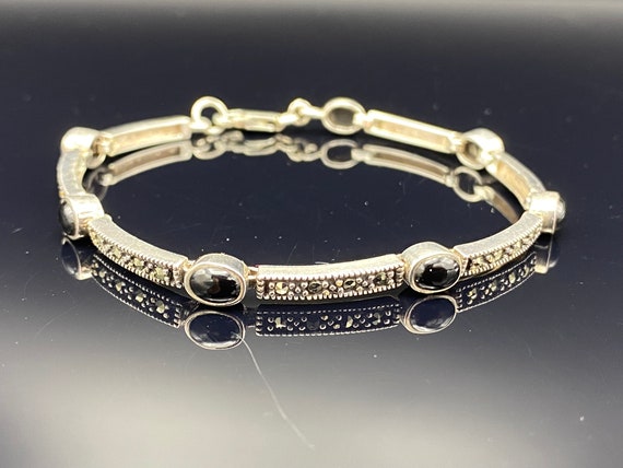 Vintage Sterling Silver Flexible Link Bracelet wi… - image 1