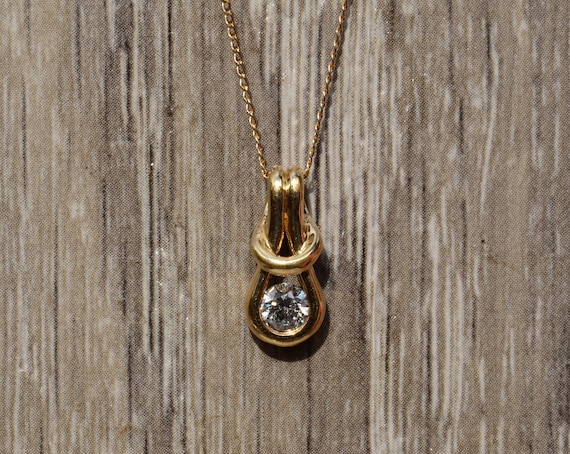 Yellow Gold Love Knot Diamond Solitaire Necklace - image 3