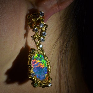 Arthur King Opal Earrings Set with Opal and Diamonds and Fancy Colored Diamonds image 4