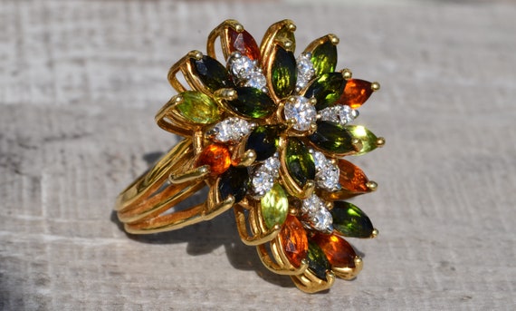 Vintage Statement Cocktail Ring with Tourmaline - image 6