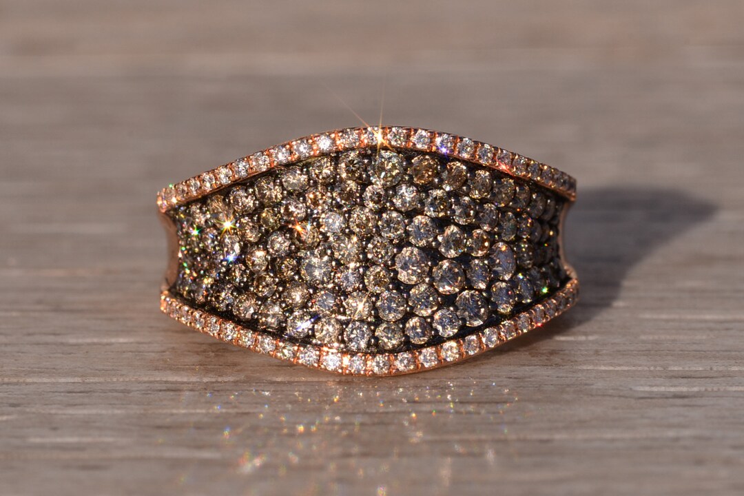Zeghani Signed Colored and White Diamond Ring in Rose Gold