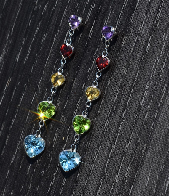 Ladies Multistone Heart Dangler Earrings