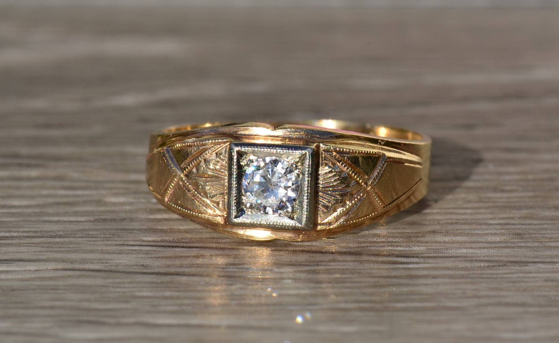 Men's 14 Karat Gold Diamond Ring Set With 0.40 CT Center Men's 14 Karat Gold Diamond Ring Set With 0.40 CT Center