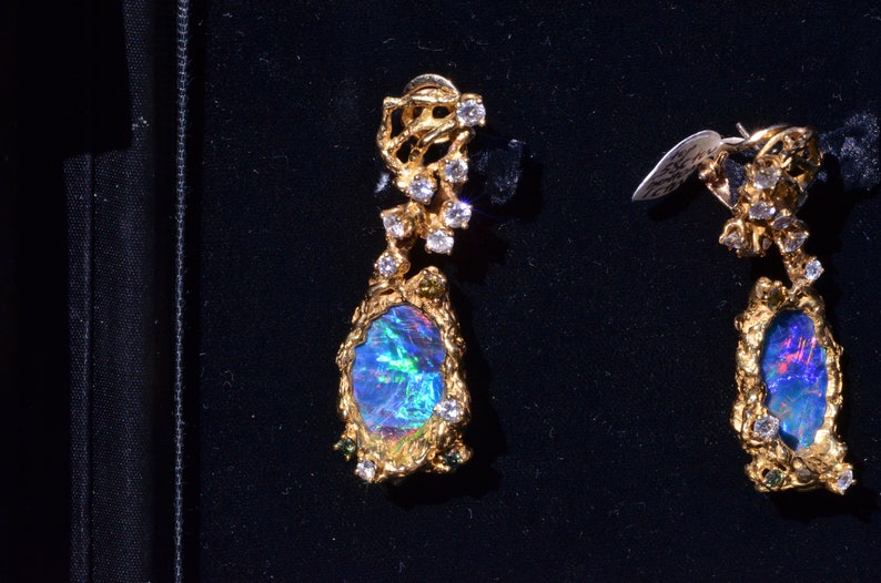 Arthur King Opal Earrings Set with Opal and Diamonds and Fancy Colored Diamonds image 5