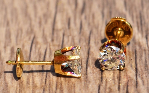 Vintage Single Stone Earrings in Gold | AC Silver