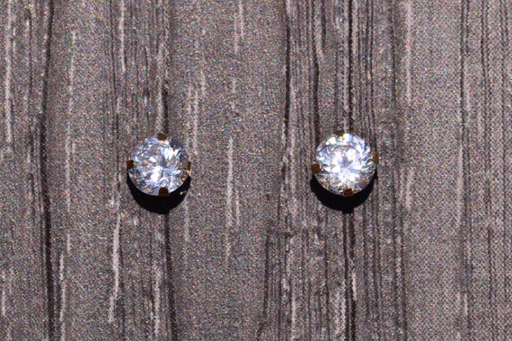 Yellow Gold Top Hole Studs set with CZ - image 1