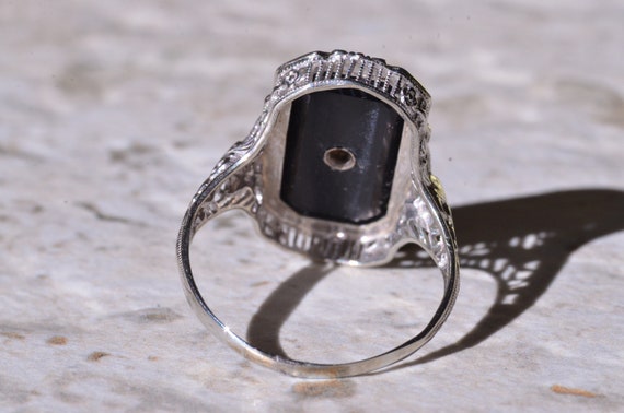 Antique Filigree Ring set with Onyx and Diamond - image 3