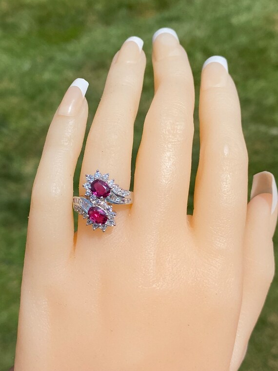 Natural Double Ruby Bypass Ring with Diamonds - image 7