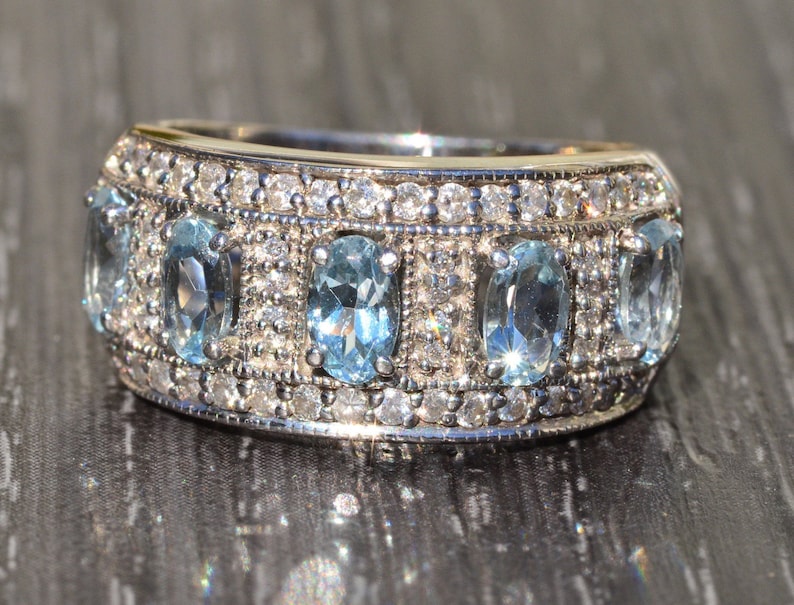 Vintage Aquamarine and Diamond Band in White Gold image 1