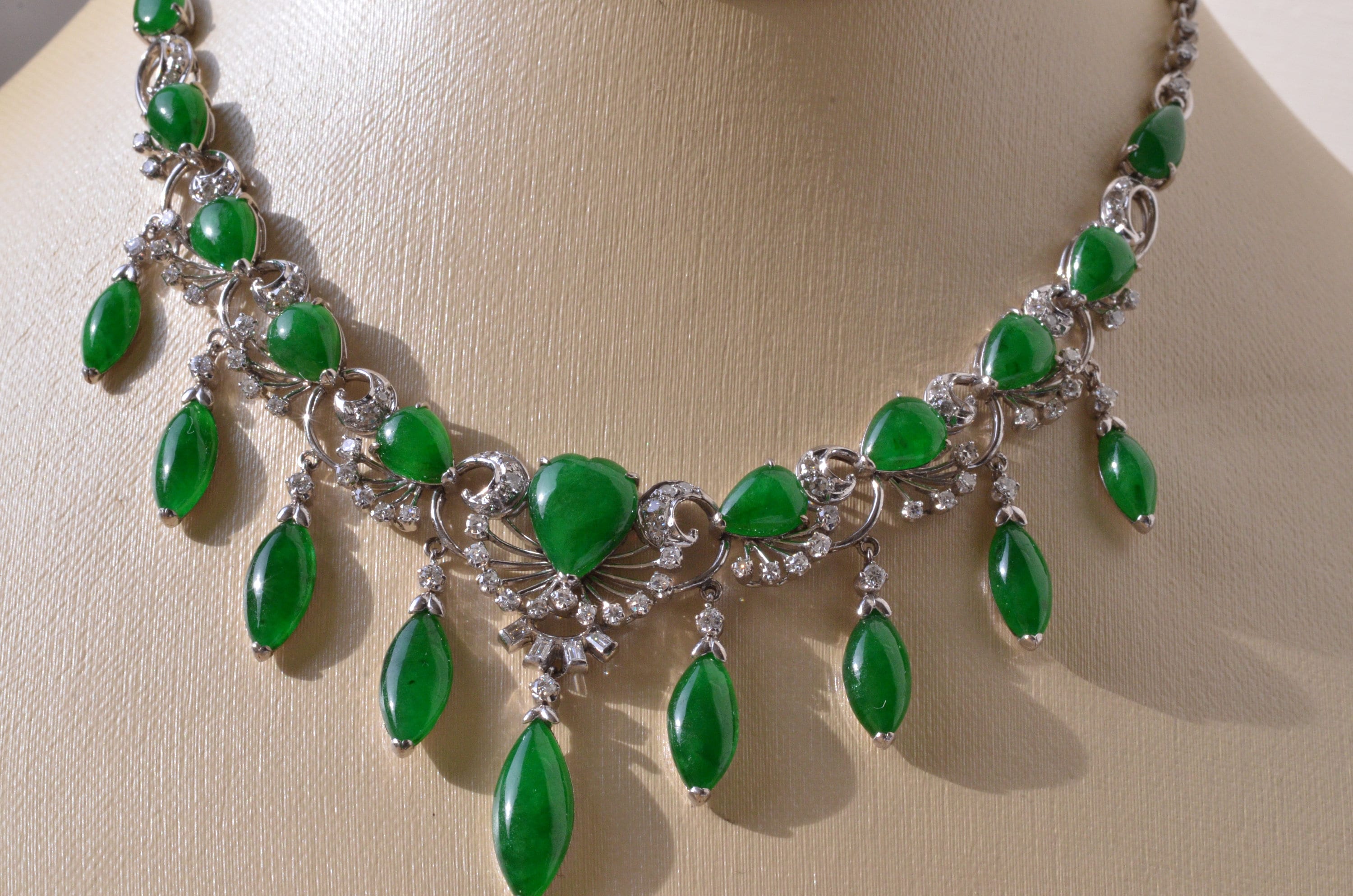 Outstanding Imperial Fei Cui Jadeite A Jade Necklace With Diamonds Etsy Canada