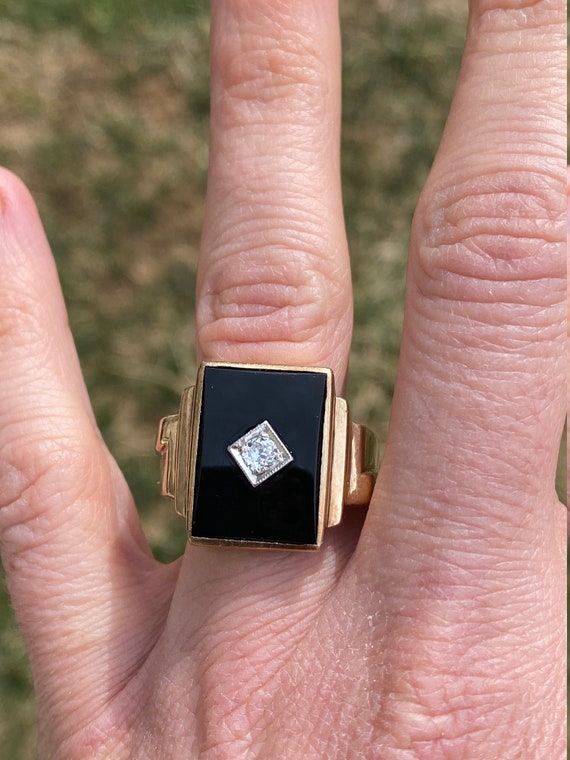 Art Deco Era Onyx and Diamond Gentleman's Ring. - image 8