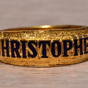 Signed 90% Pure Gold Hand Enameled Christopher Ring