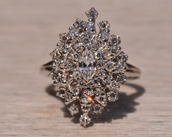 Hollywood Glam Era Navette Ring with Natural Diamonds