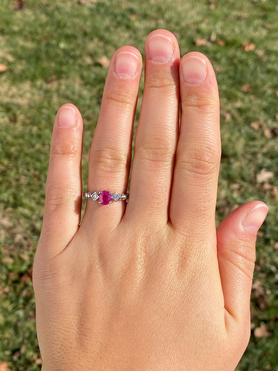 Oval Natural Ruby and Natural Diamond Ring in Whi… - image 7