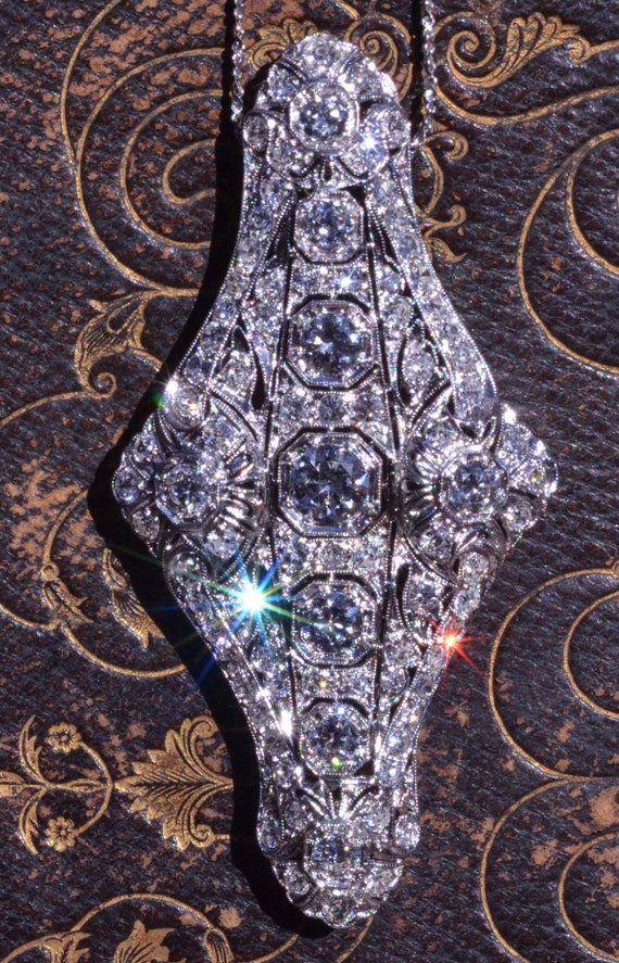 Art Deco Platinum and Diamond Pendant For East We… - image 1