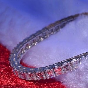 White gold Square Emerald Cut Diamond Bracelet set with 15.72 carats of Asscher Cut Diamonds image 8