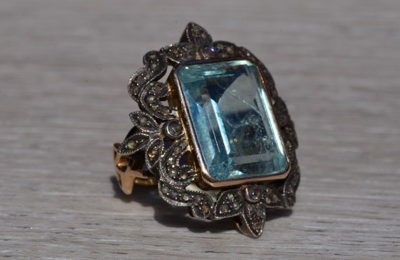 Georgian Ring Set with 15.50 Carat Aquamarine and… - image 5