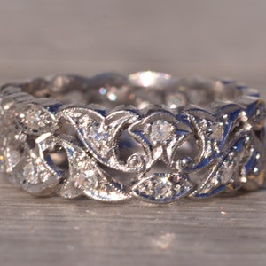 Antique Filigree Natural Diamond Band in Platinum